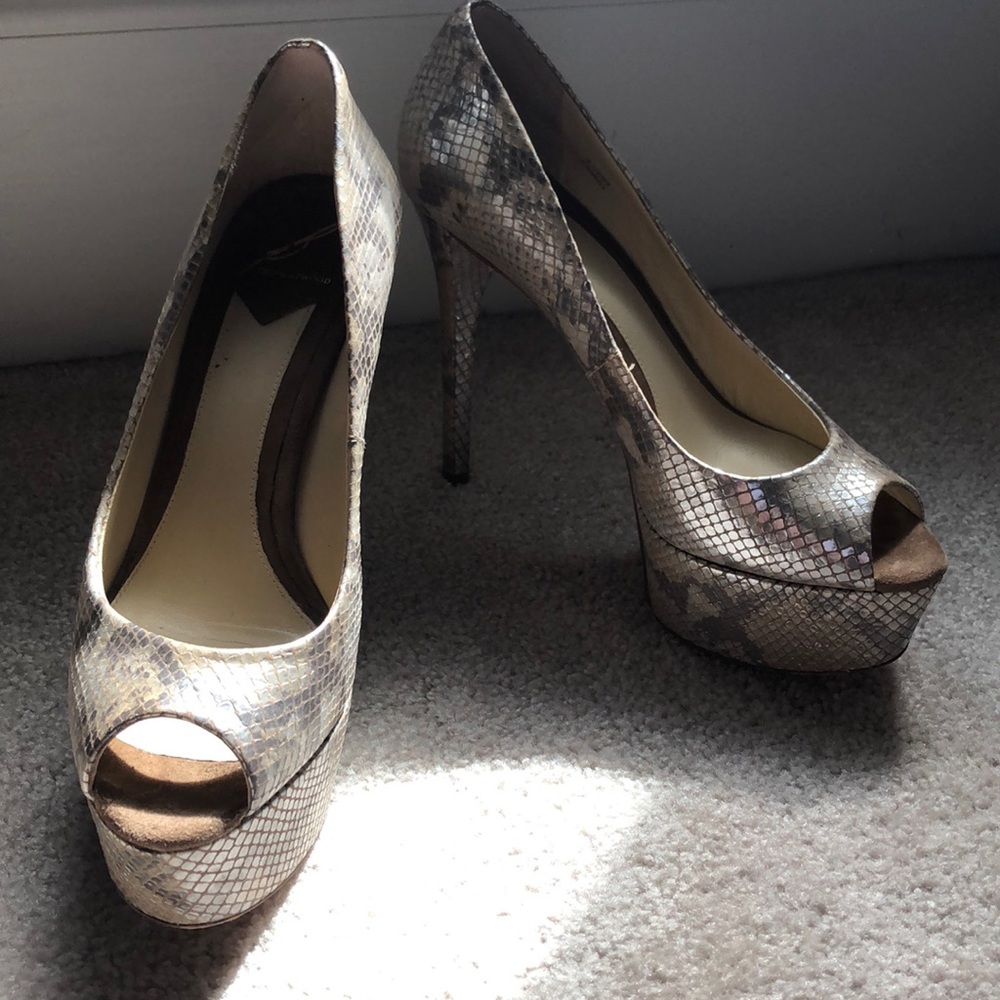 Brian Atwood Peep toe Snakeskin Platform Shoes